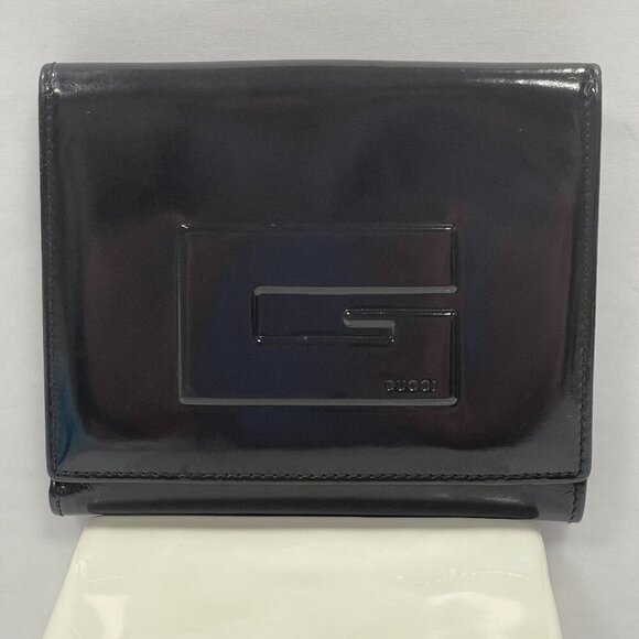 Gucci Patent Leather Compact Bifold Wallet - Black - Preowned - Picture 1 of 11
